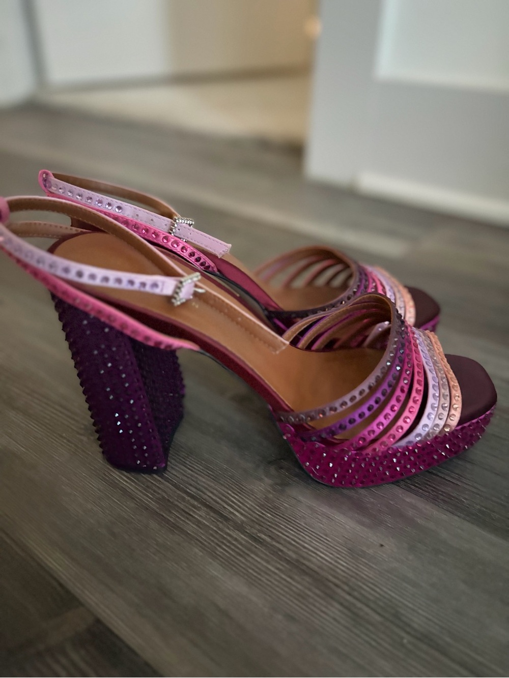 Kurt Geiger Pink and Purple Crystal-Strap Block Heel Sandals - Picture 3 of 3